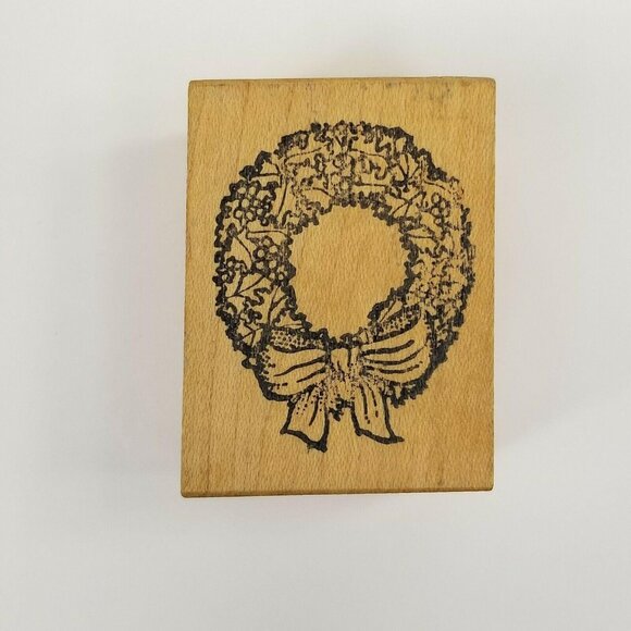 Vintage Christmas Holiday Rubber Stamps Nature Impressions Wreath 1st Class Toys - Picture 2 of 11